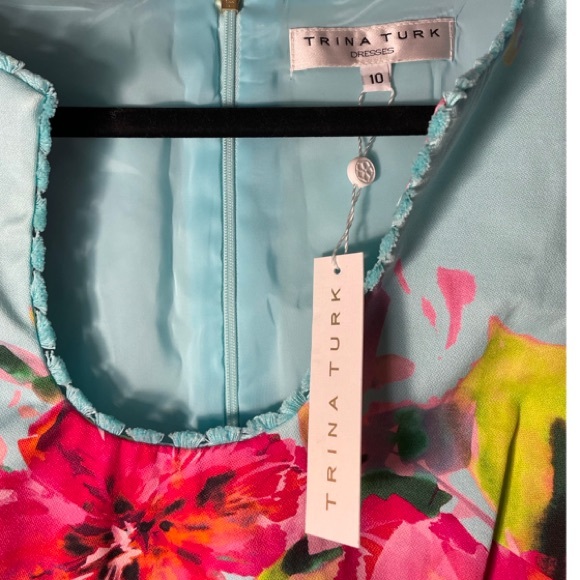 Trina Turk Size 10 Dress Rashida Floral Frayed Trim Short Sleeve - Picture 3 of 4